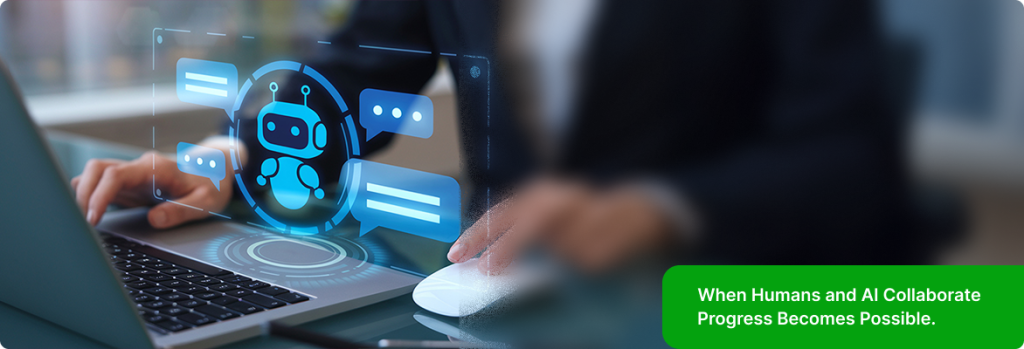 AI customer support solutions - AI chatbot with speech icons, symbolizing automated customer support and online assistance. 