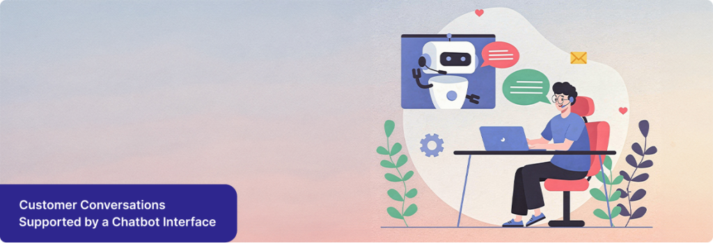 Group of customers engaging in a dialog with an AI chatbot on a large screen. 