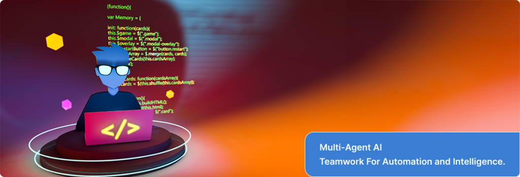 Developer working on agentic PHP AI framework algorithms displayed on a 3D computer.