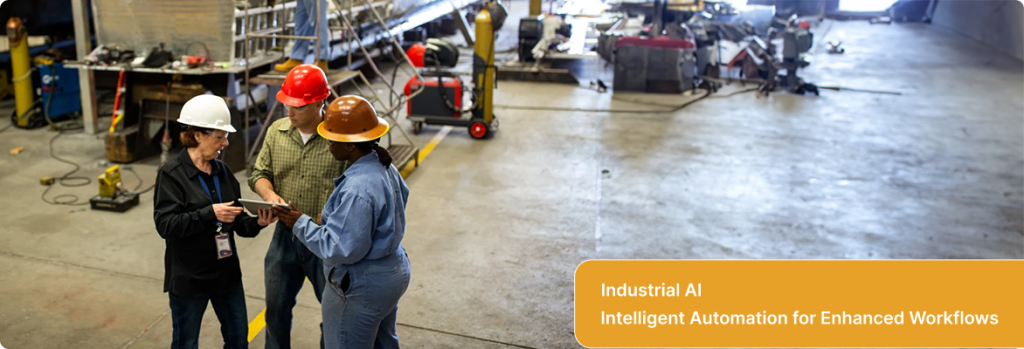 Detailed depiction of smart automation and robotic machinery in an advanced manufacturing setting, illustrating AI in manufacturing. 