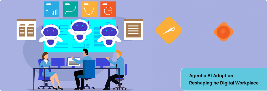 Smart workplace technology visual highlighting agentic AI adoption | Flexsin 