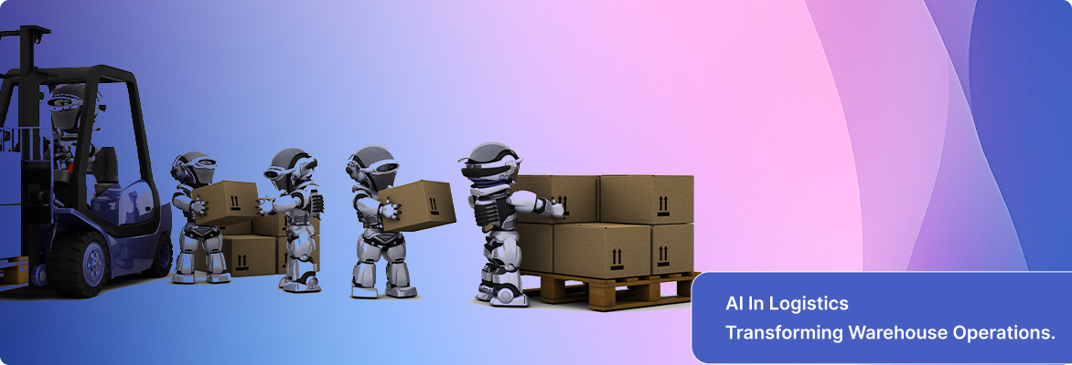 AI in logistics featuring an autonomous robot driving a lift truck inside a smart warehouse | Flexsin 