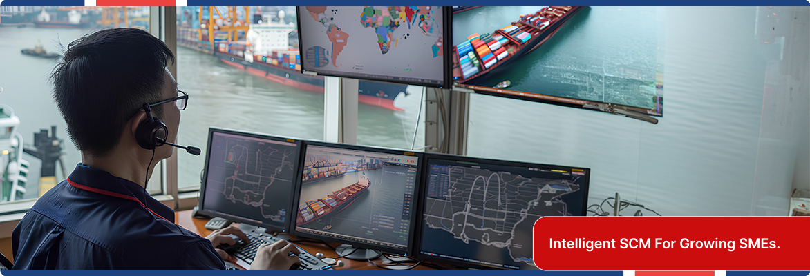 SCM software for SMEs in Singapore displaying real-time cargo movement.