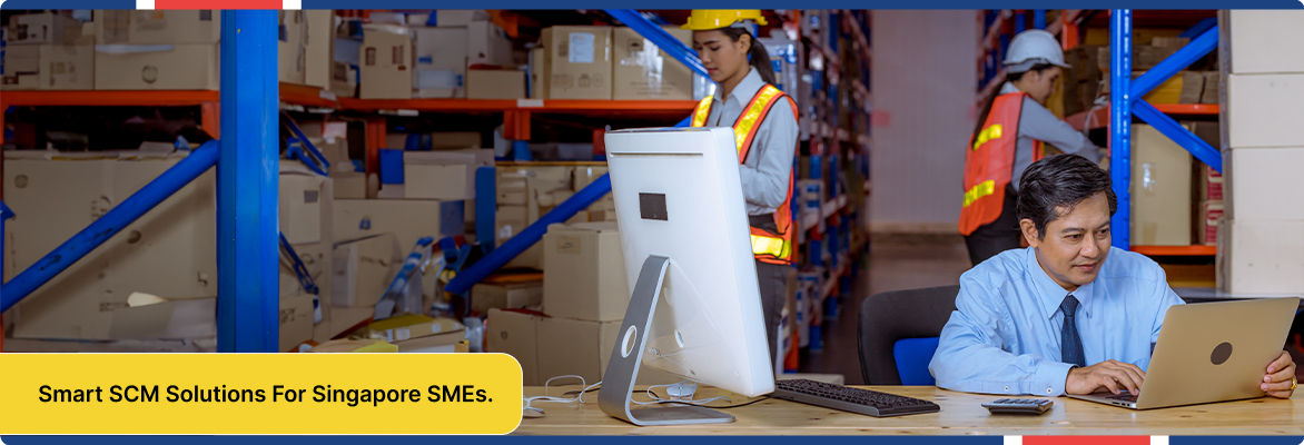 SCM software for SMEs in Singapore helping warehouse workers manage inventory. 
