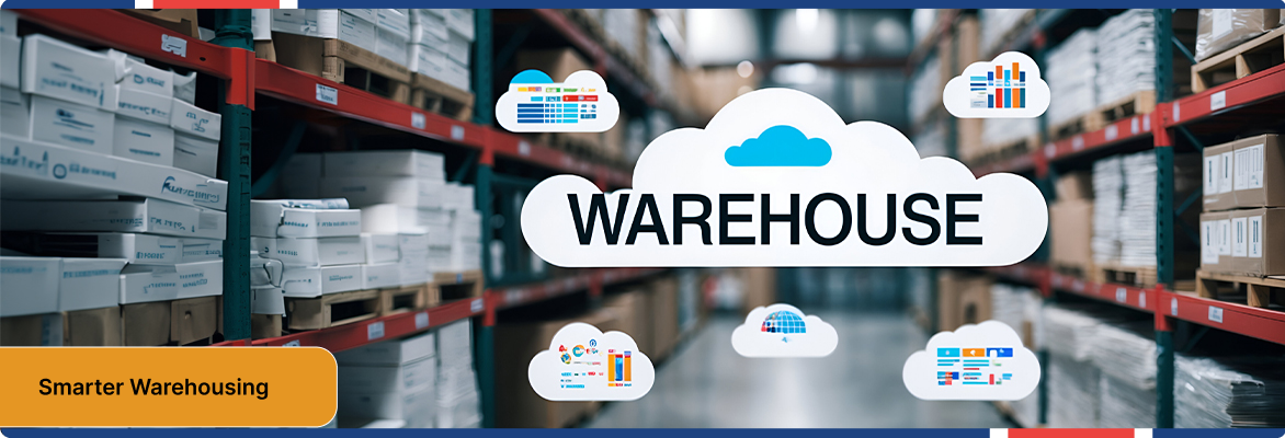 Warehouse management system displaying analytics, inventory data, and logistics insights.
