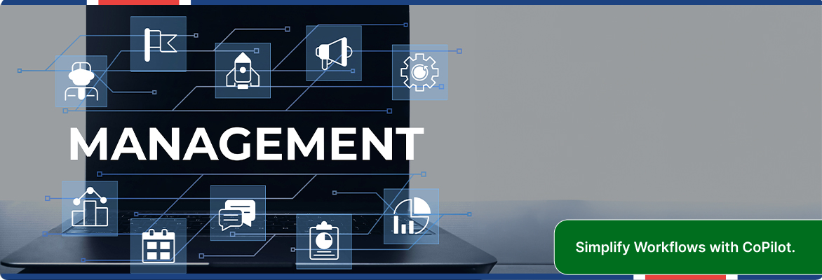 Business productivity illustration featuring advanced SharePoint management CoPilot.