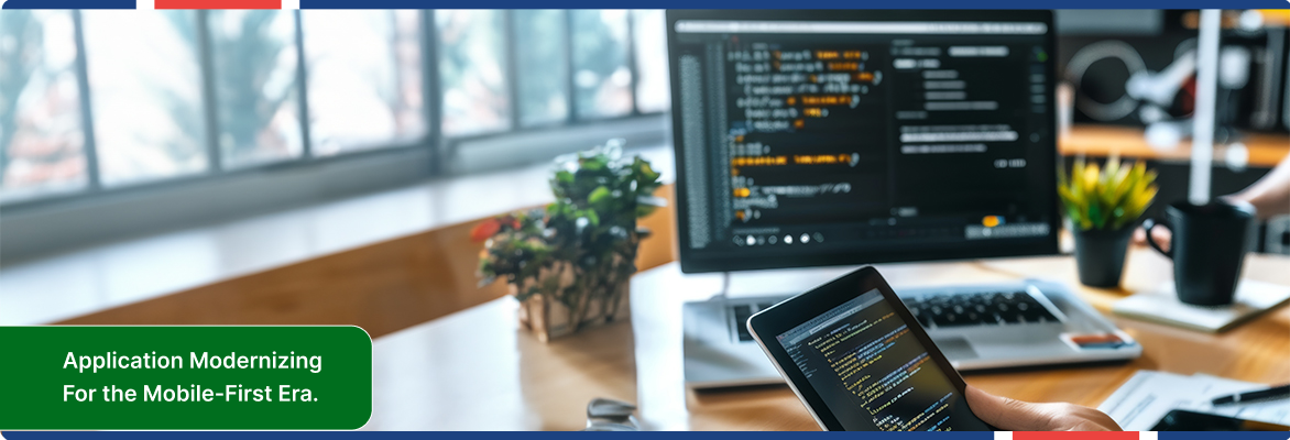 Application modernization process involving mobile app testing and software optimization.