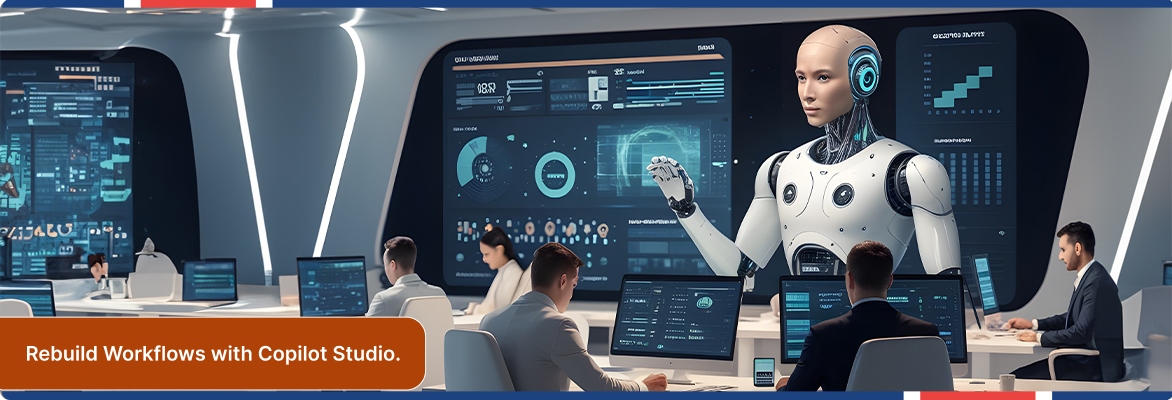 Copilot Studio rebuild strategy visualized through AI-powered workflow automation.