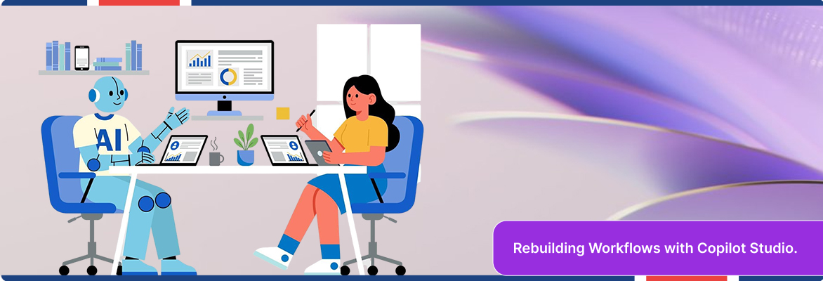 Human and AI partnership representing a Copilot Studio rebuild designed to streamline enterprise operations.