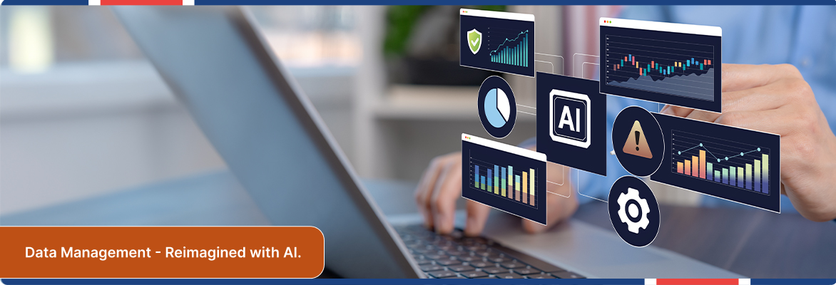 GenAI for data management dashboard displaying business analytics and enterprise data insights.