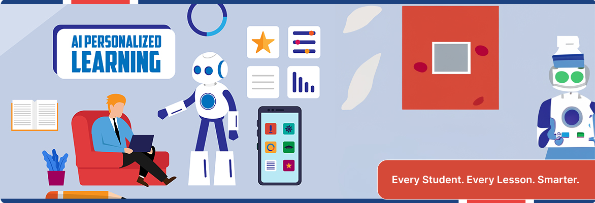 AI-powered personalized learning illustration for the Microsoft Education Solutions Guide.