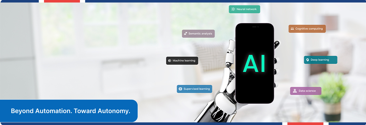 Smartphone displaying AI technology and automation representing Microsoft Fabric agentic apps.