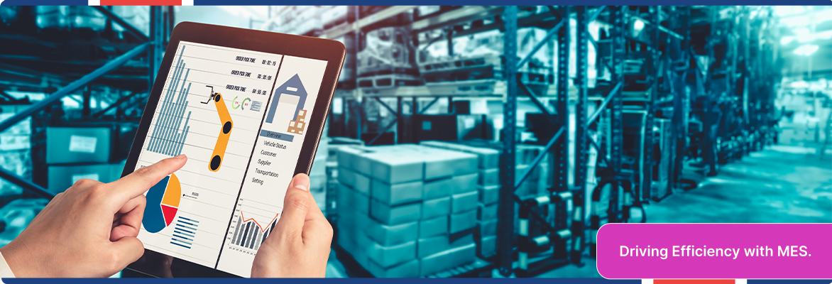 Manufacturing execution system dashboard displaying real-time warehouse data.
