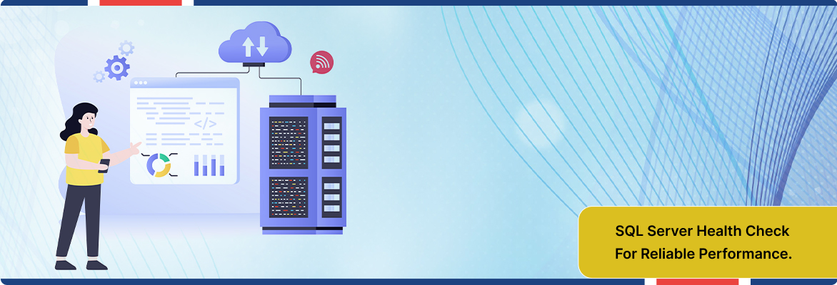 SQL server health check illustration showing database performance management.