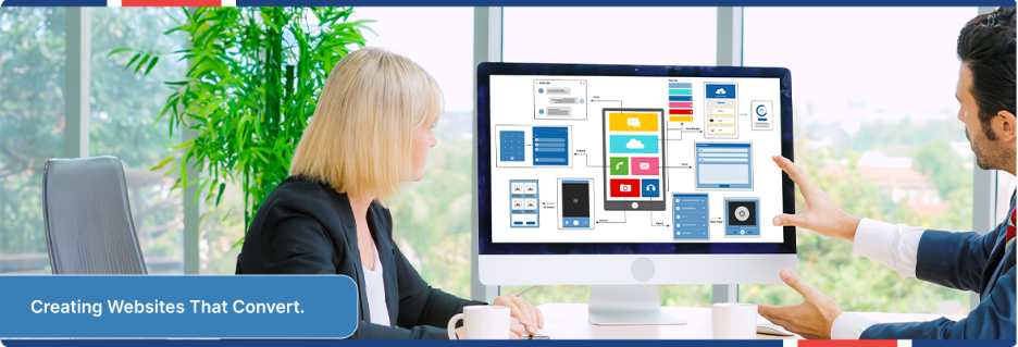 Creative team planning website layouts and user journeys with a custom website builder.
