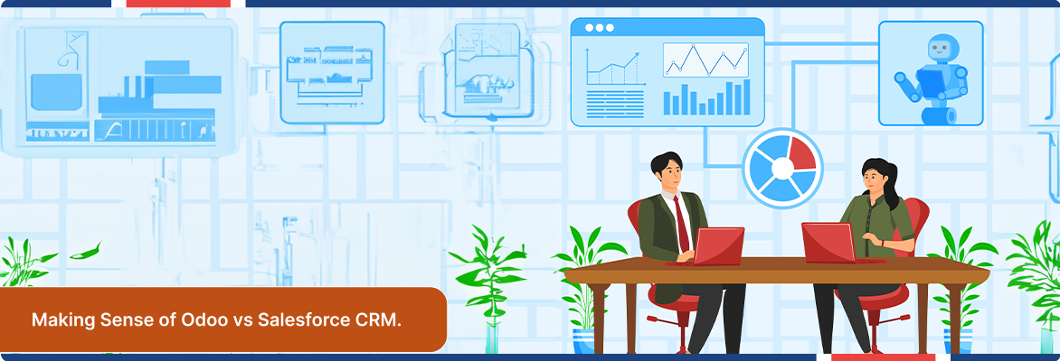 Dashboard representing key considerations in an Odoo vs Salesforce CRM evaluation.