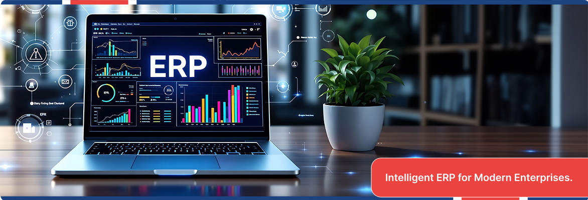 AI ERP transformation showcasing next-generation digital workflows and intelligent automation.