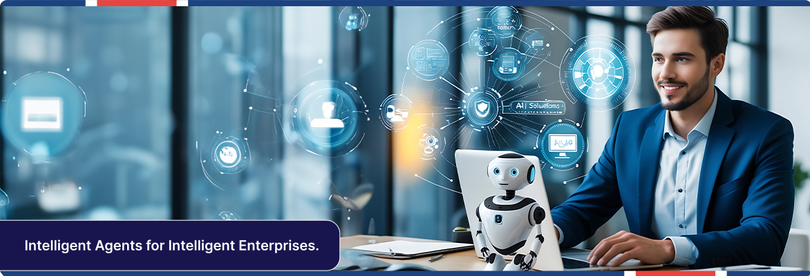 Enterprise agentic AI adoption showing intelligent systems enhancing workplace productivity.