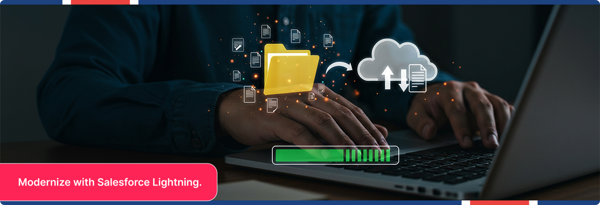 Salesforce Lightning migration with secure cloud data transfer and CRM modernization.