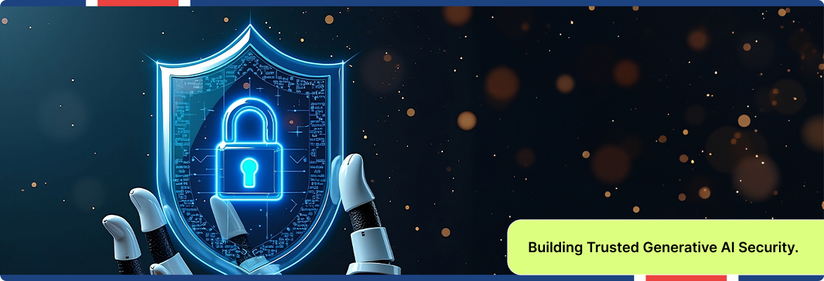 Generative AI security featuring advanced cybersecurity, encrypted networks, and digital threat protection.