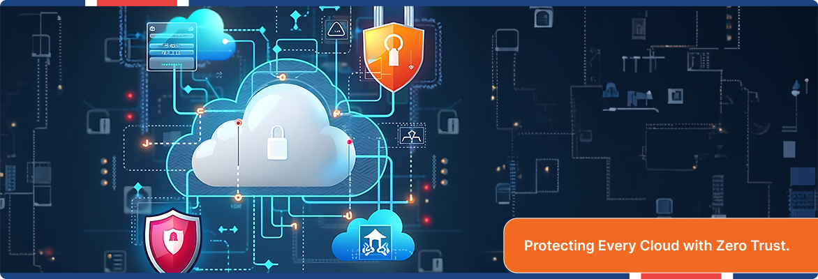 Zero trust multi cloud security featuring secure cloud data, encrypted connections, and enterprise protection.