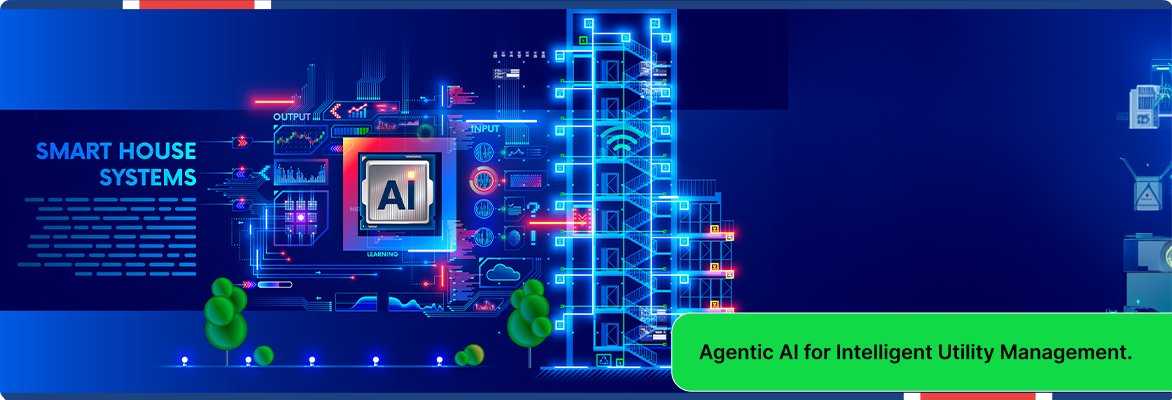 Agentic AI managing smart utility infrastructure through intelligent building automation.