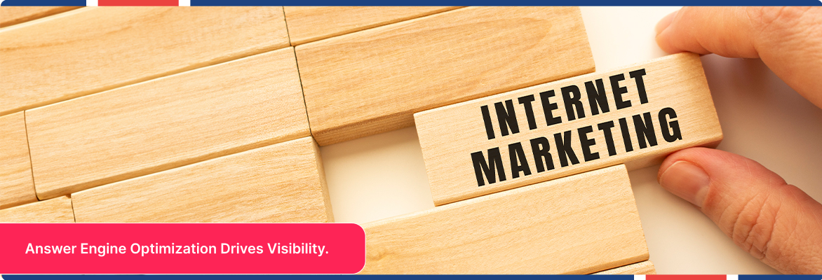 Hand displaying an Internet Marketing cube symbolizing answer engine optimization.