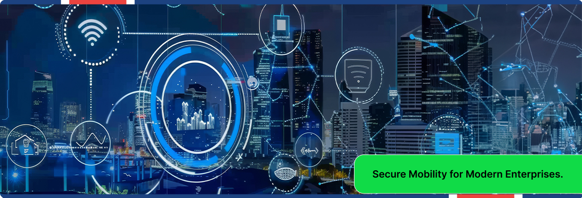 Enterprise mobility solutions connecting businesses across a smart city network. 