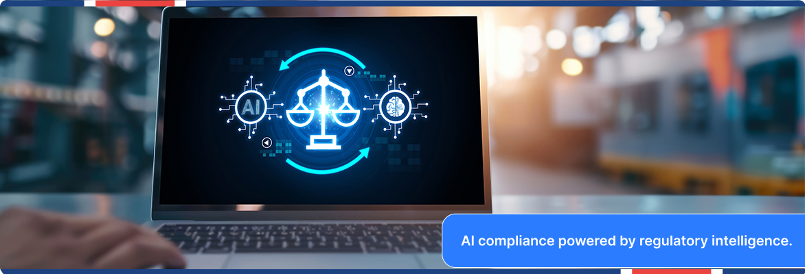 Regulatory intelligence platform displaying AI regulations, legal frameworks, and compliance insights.